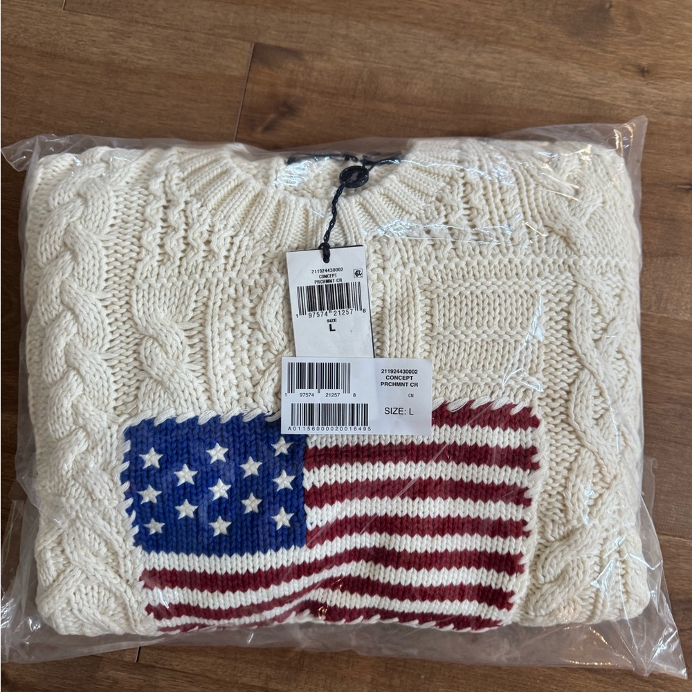 Polo by Ralph Lauren Cream and Blue Crew Neck Sweater